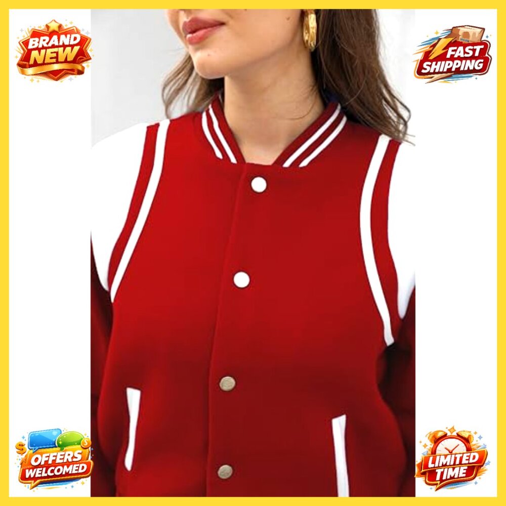 Bomber Varsity Jacket Cropped Shacket Button Down… - image 2